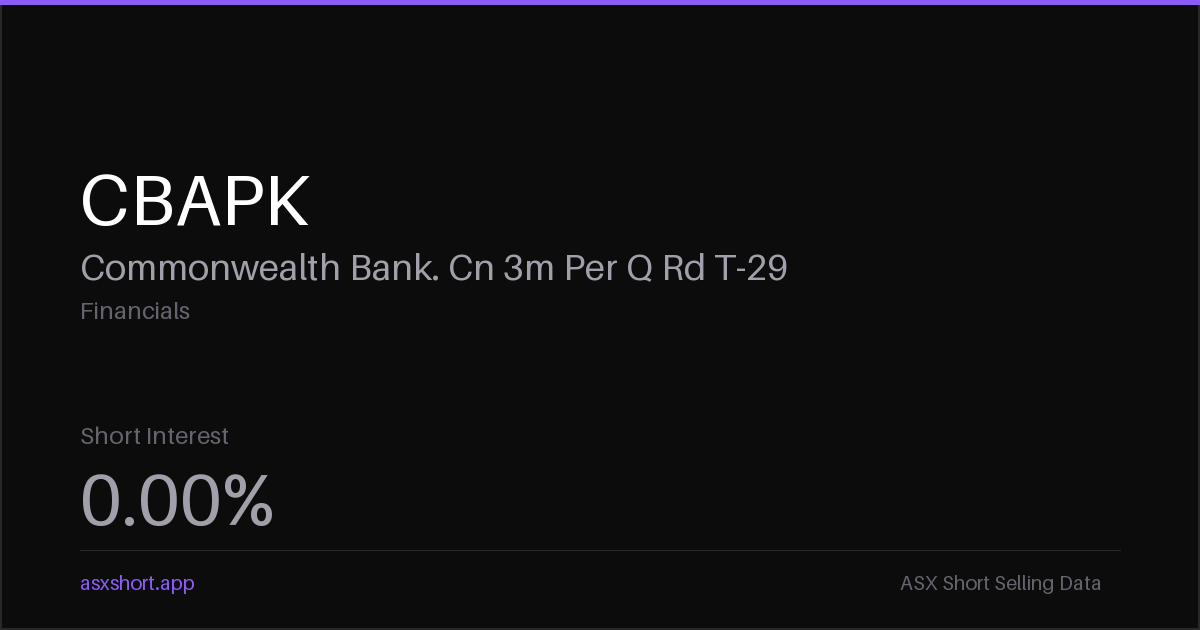 Commonwealth Bank. Cn 3m Per Q Rd T-29 (CBAPK) Short Interest - 0.00% ...