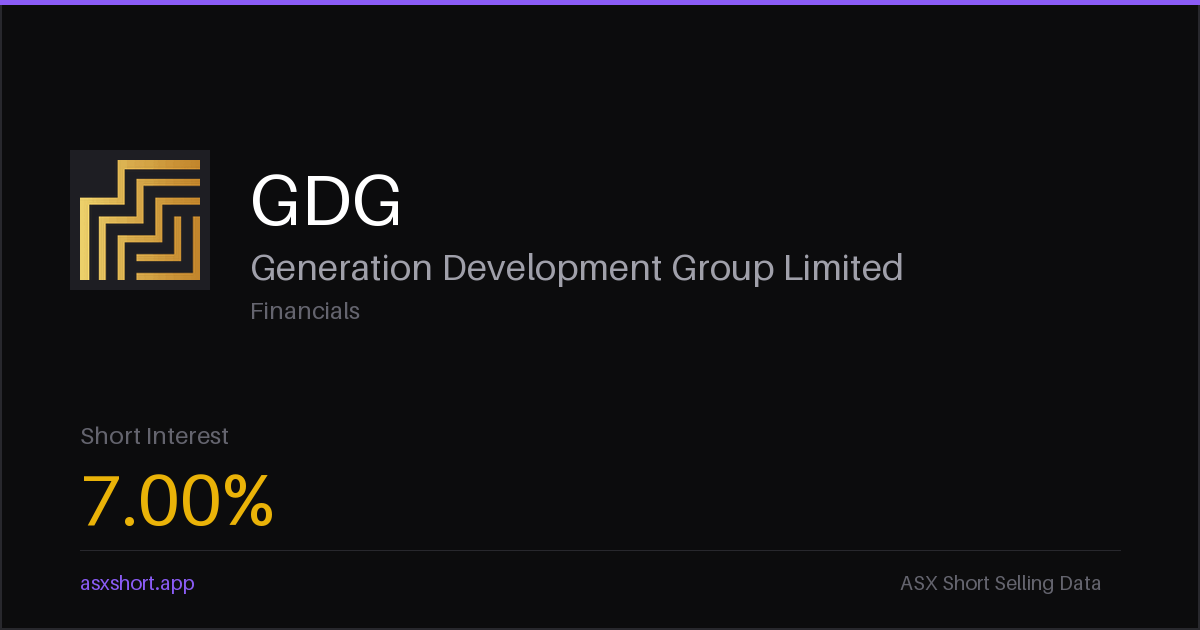 Generation Dev Group (GDG) Short Interest - 5.00% | ASX Short Data
