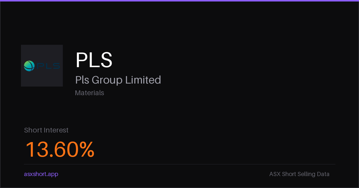 Pls Group LTD (PLS) Short Interest - 9.50% | ASX Short Data
